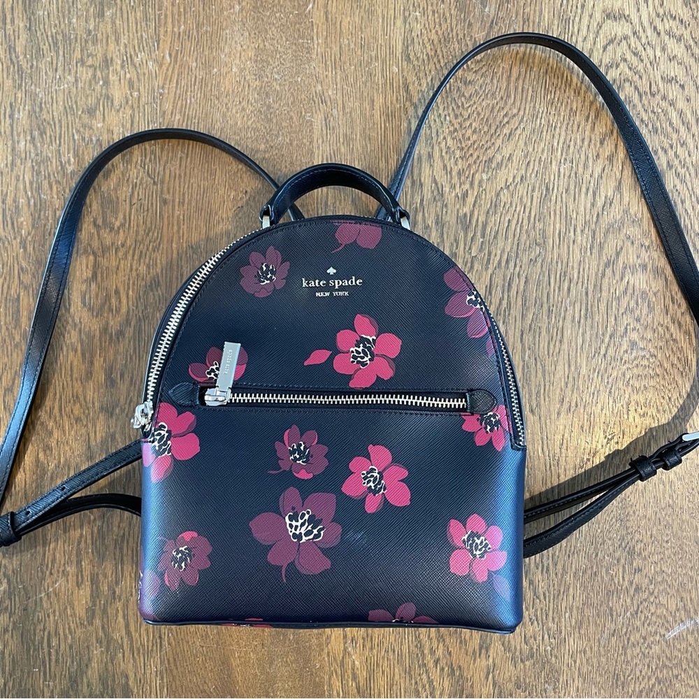 Kate Spade Perry Dancing Blooms  Black Multi Small Backpack